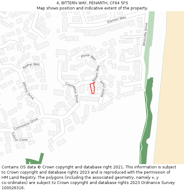 4, BITTERN WAY, PENARTH, CF64 5FS: Location map and indicative extent of plot