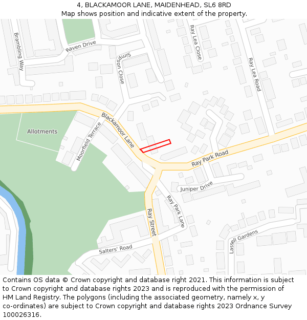 4, BLACKAMOOR LANE, MAIDENHEAD, SL6 8RD: Location map and indicative extent of plot