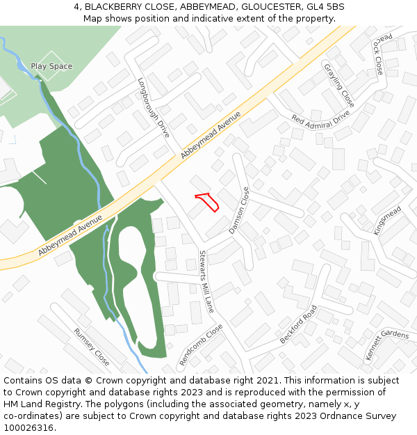4, BLACKBERRY CLOSE, ABBEYMEAD, GLOUCESTER, GL4 5BS: Location map and indicative extent of plot