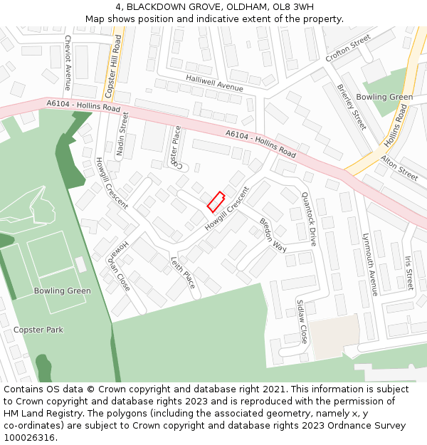 4, BLACKDOWN GROVE, OLDHAM, OL8 3WH: Location map and indicative extent of plot