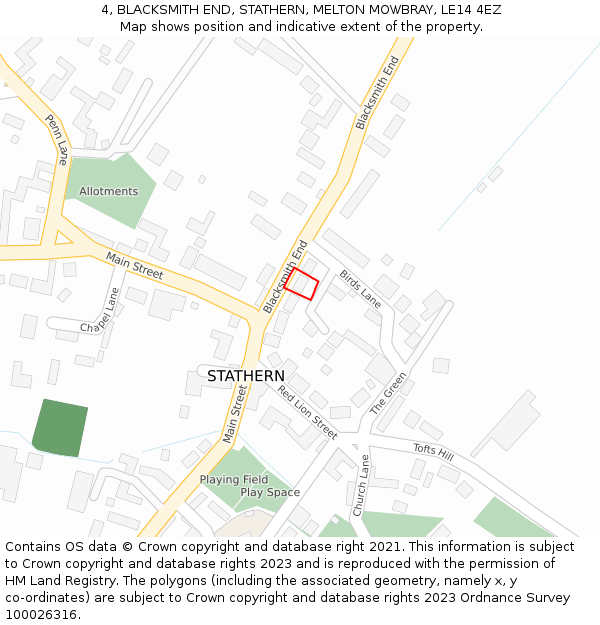 4, BLACKSMITH END, STATHERN, MELTON MOWBRAY, LE14 4EZ: Location map and indicative extent of plot