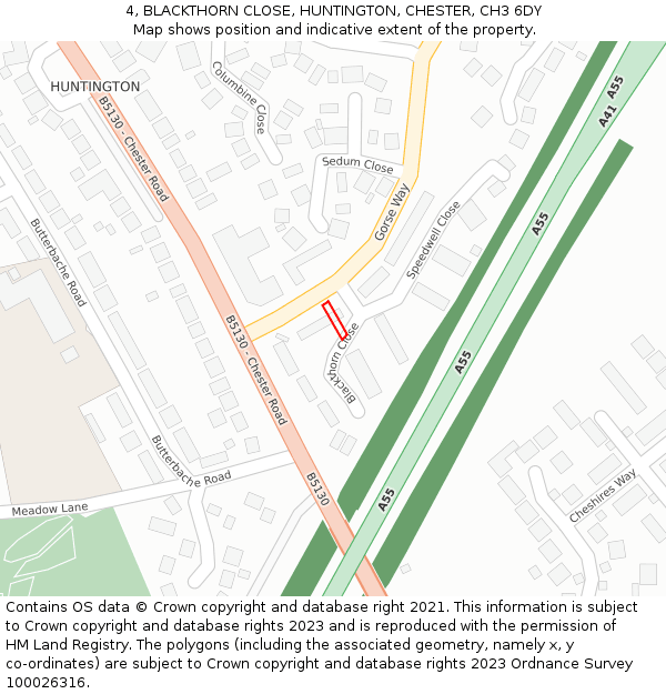 4, BLACKTHORN CLOSE, HUNTINGTON, CHESTER, CH3 6DY: Location map and indicative extent of plot