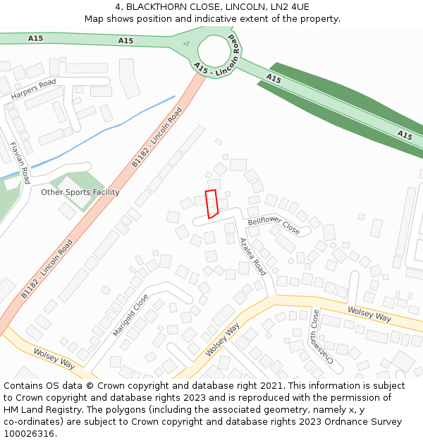 4, BLACKTHORN CLOSE, LINCOLN, LN2 4UE: Location map and indicative extent of plot