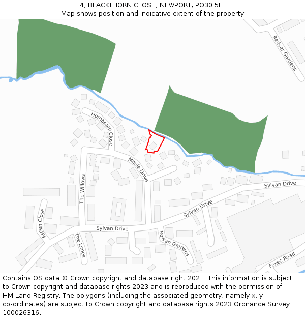4, BLACKTHORN CLOSE, NEWPORT, PO30 5FE: Location map and indicative extent of plot