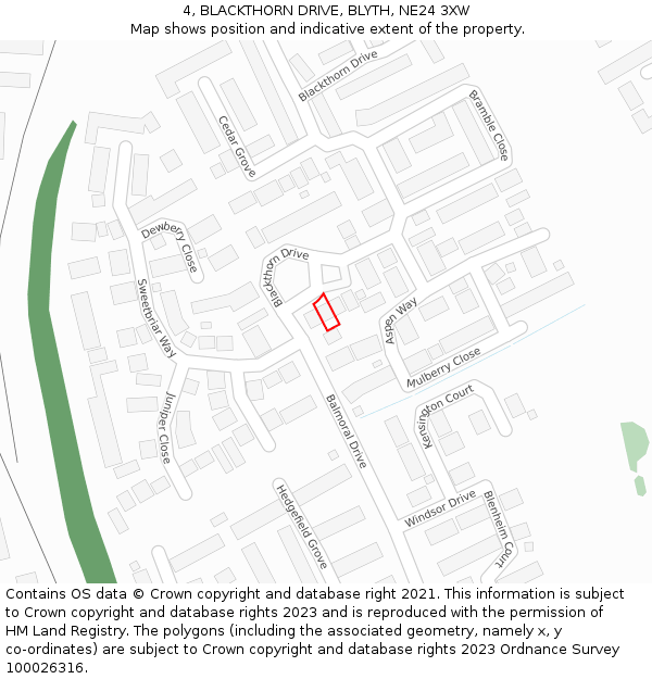 4, BLACKTHORN DRIVE, BLYTH, NE24 3XW: Location map and indicative extent of plot