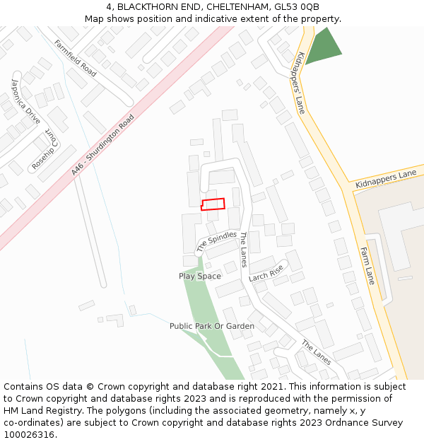 4, BLACKTHORN END, CHELTENHAM, GL53 0QB: Location map and indicative extent of plot