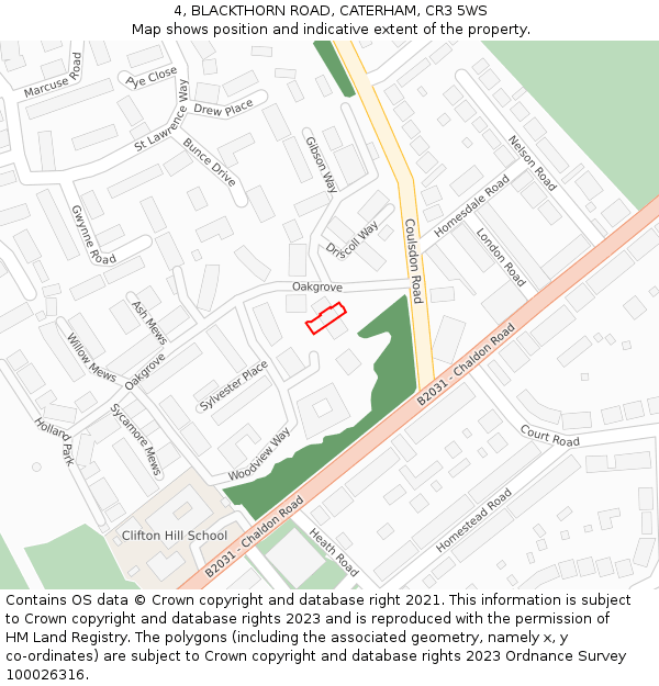 4, BLACKTHORN ROAD, CATERHAM, CR3 5WS: Location map and indicative extent of plot