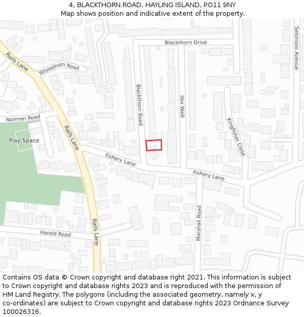4, BLACKTHORN ROAD, HAYLING ISLAND, PO11 9NY: Location map and indicative extent of plot
