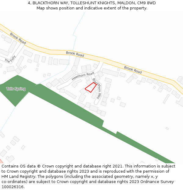 4, BLACKTHORN WAY, TOLLESHUNT KNIGHTS, MALDON, CM9 8WD: Location map and indicative extent of plot