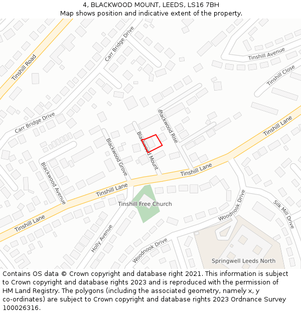 4, BLACKWOOD MOUNT, LEEDS, LS16 7BH: Location map and indicative extent of plot