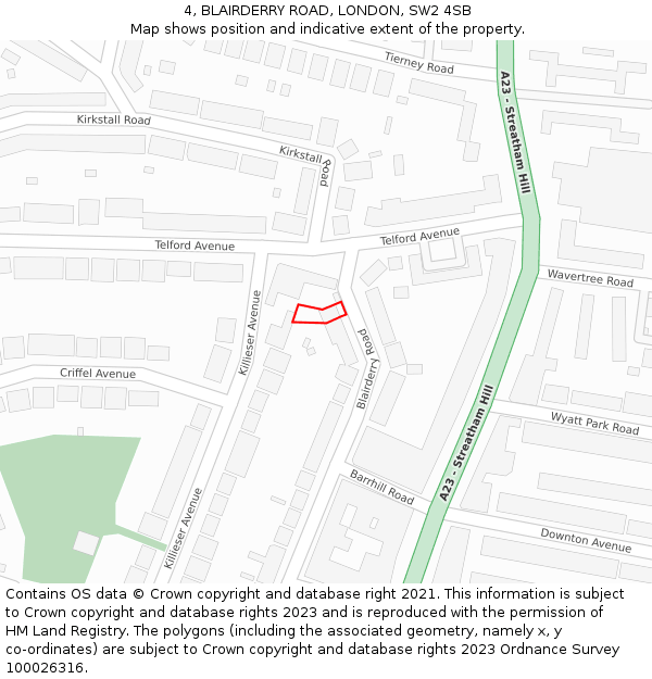 4, BLAIRDERRY ROAD, LONDON, SW2 4SB: Location map and indicative extent of plot