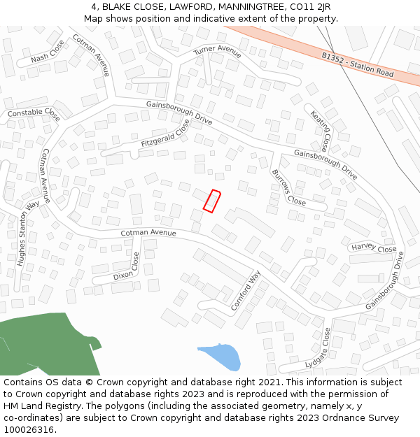 4, BLAKE CLOSE, LAWFORD, MANNINGTREE, CO11 2JR: Location map and indicative extent of plot