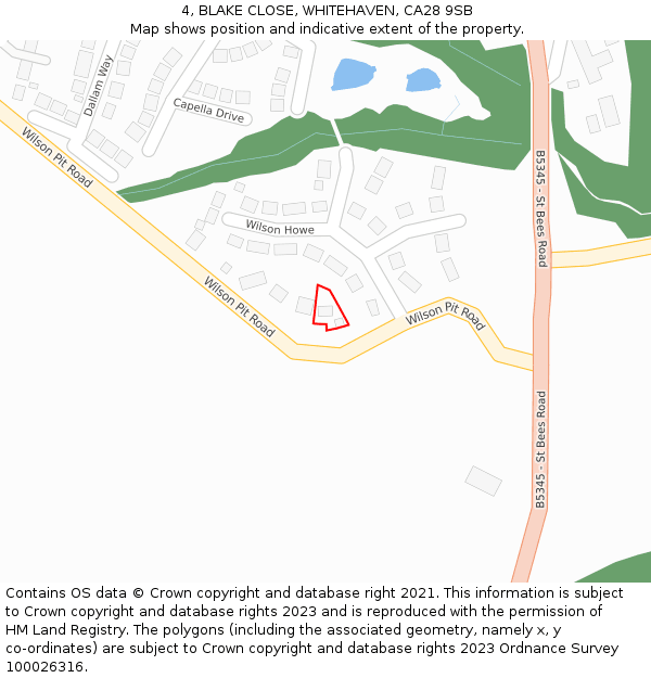 4, BLAKE CLOSE, WHITEHAVEN, CA28 9SB: Location map and indicative extent of plot