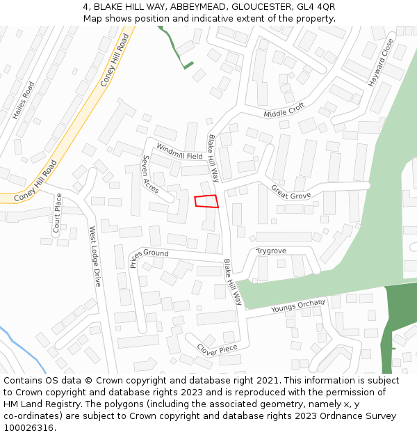 4, BLAKE HILL WAY, ABBEYMEAD, GLOUCESTER, GL4 4QR: Location map and indicative extent of plot