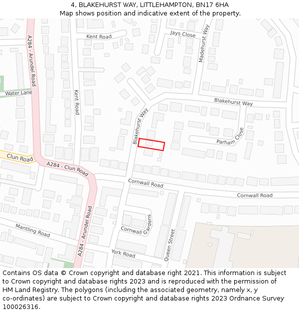 4, BLAKEHURST WAY, LITTLEHAMPTON, BN17 6HA: Location map and indicative extent of plot