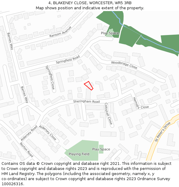 4, BLAKENEY CLOSE, WORCESTER, WR5 3RB: Location map and indicative extent of plot