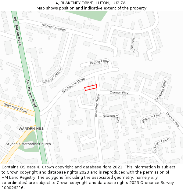 4, BLAKENEY DRIVE, LUTON, LU2 7AL: Location map and indicative extent of plot