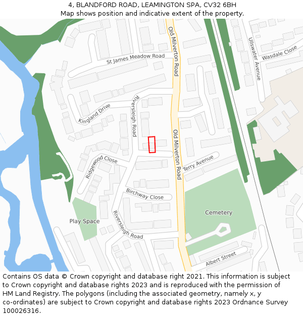 4, BLANDFORD ROAD, LEAMINGTON SPA, CV32 6BH: Location map and indicative extent of plot