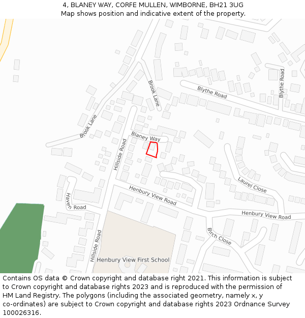 4, BLANEY WAY, CORFE MULLEN, WIMBORNE, BH21 3UG: Location map and indicative extent of plot