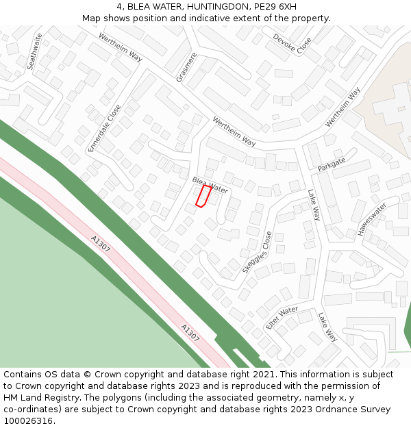 4, BLEA WATER, HUNTINGDON, PE29 6XH: Location map and indicative extent of plot