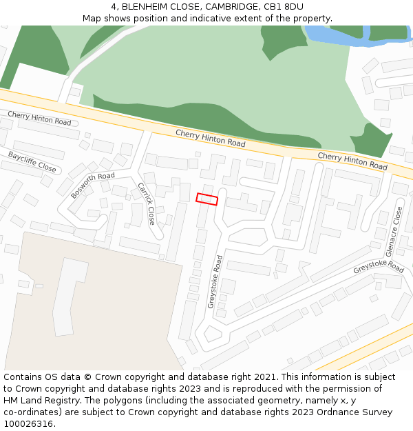 4, BLENHEIM CLOSE, CAMBRIDGE, CB1 8DU: Location map and indicative extent of plot