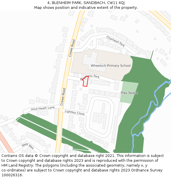 4, BLENHEIM PARK, SANDBACH, CW11 4QJ: Location map and indicative extent of plot