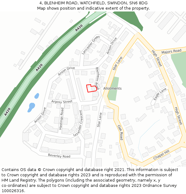 4, BLENHEIM ROAD, WATCHFIELD, SWINDON, SN6 8DG: Location map and indicative extent of plot