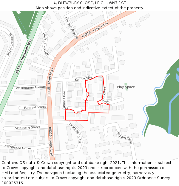 4, BLEWBURY CLOSE, LEIGH, WN7 1ST: Location map and indicative extent of plot