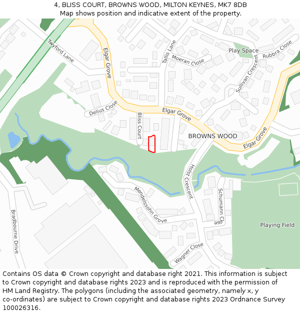 4, BLISS COURT, BROWNS WOOD, MILTON KEYNES, MK7 8DB: Location map and indicative extent of plot