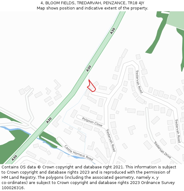 4, BLOOM FIELDS, TREDARVAH, PENZANCE, TR18 4JY: Location map and indicative extent of plot