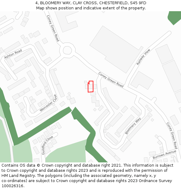 4, BLOOMERY WAY, CLAY CROSS, CHESTERFIELD, S45 9FD: Location map and indicative extent of plot