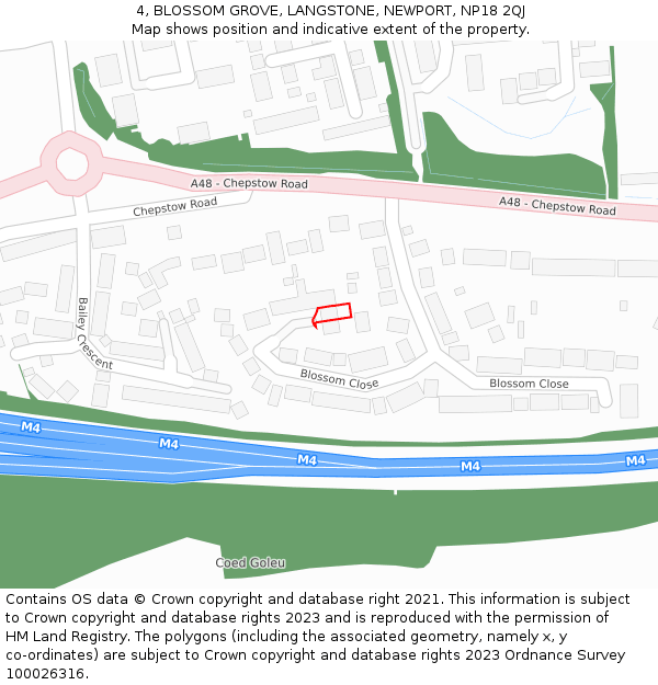4, BLOSSOM GROVE, LANGSTONE, NEWPORT, NP18 2QJ: Location map and indicative extent of plot