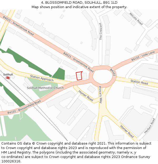 4, BLOSSOMFIELD ROAD, SOLIHULL, B91 1LD: Location map and indicative extent of plot