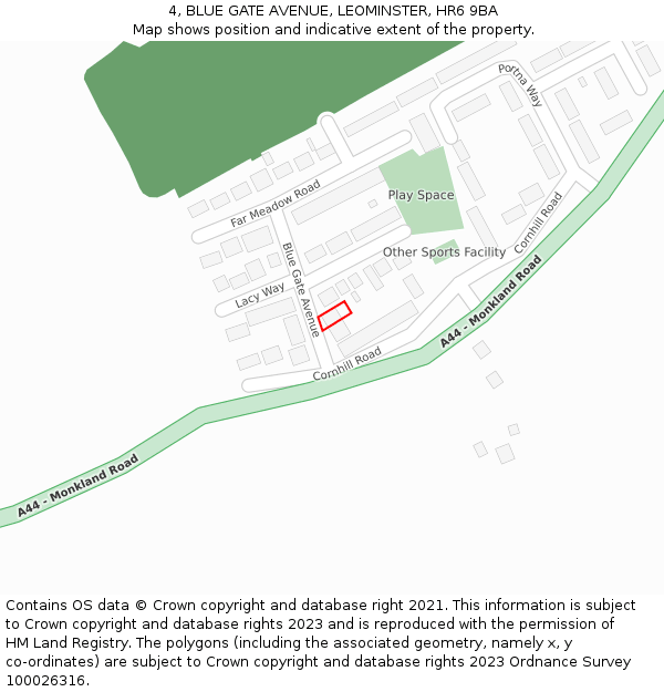 4, BLUE GATE AVENUE, LEOMINSTER, HR6 9BA: Location map and indicative extent of plot