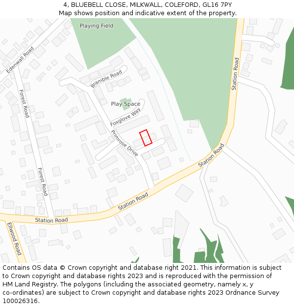 4, BLUEBELL CLOSE, MILKWALL, COLEFORD, GL16 7PY: Location map and indicative extent of plot