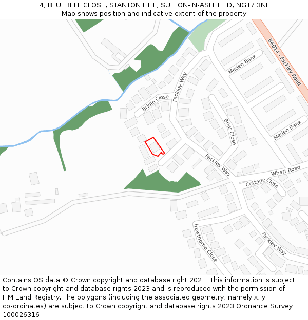 4, BLUEBELL CLOSE, STANTON HILL, SUTTON-IN-ASHFIELD, NG17 3NE: Location map and indicative extent of plot