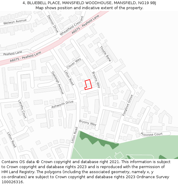 4, BLUEBELL PLACE, MANSFIELD WOODHOUSE, MANSFIELD, NG19 9BJ: Location map and indicative extent of plot