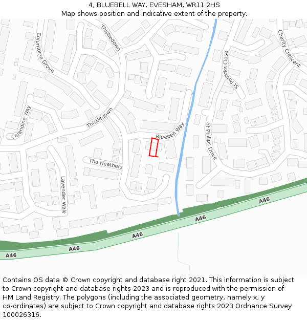 4, BLUEBELL WAY, EVESHAM, WR11 2HS: Location map and indicative extent of plot
