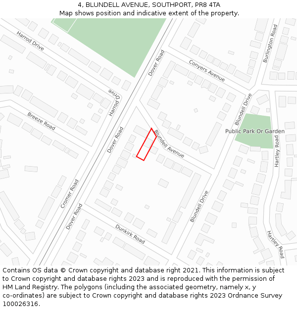 4, BLUNDELL AVENUE, SOUTHPORT, PR8 4TA: Location map and indicative extent of plot
