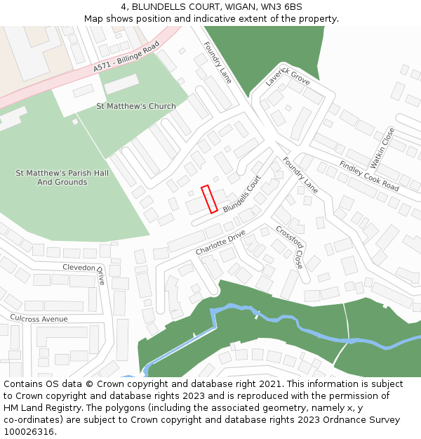 4, BLUNDELLS COURT, WIGAN, WN3 6BS: Location map and indicative extent of plot