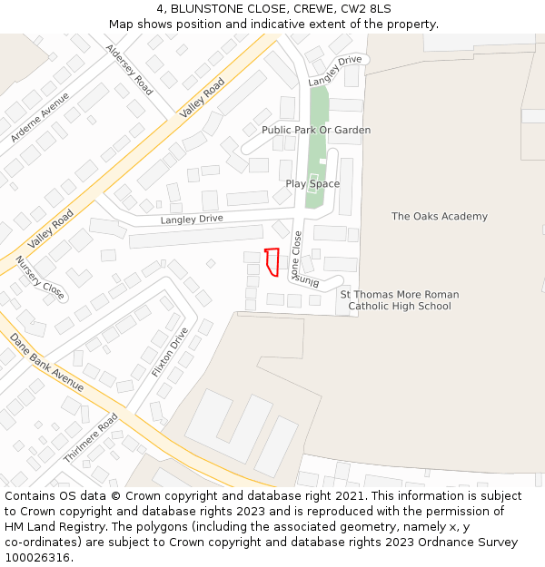 4, BLUNSTONE CLOSE, CREWE, CW2 8LS: Location map and indicative extent of plot