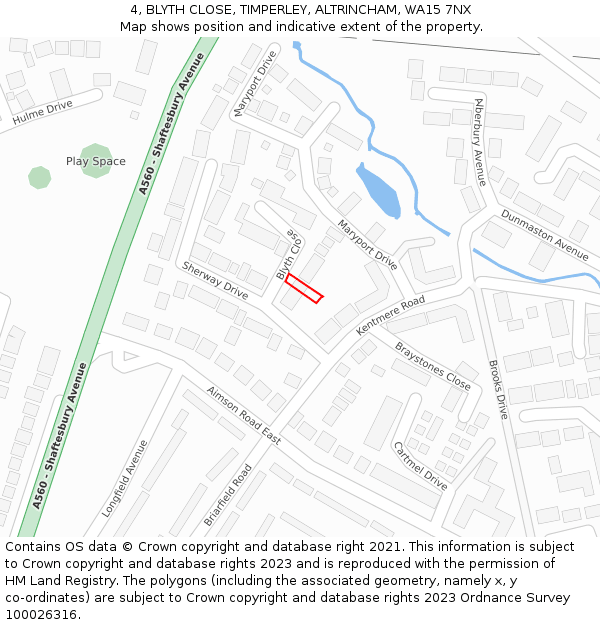 4, BLYTH CLOSE, TIMPERLEY, ALTRINCHAM, WA15 7NX: Location map and indicative extent of plot