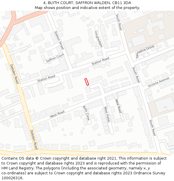 4, BLYTH COURT, SAFFRON WALDEN, CB11 3DA: Location map and indicative extent of plot