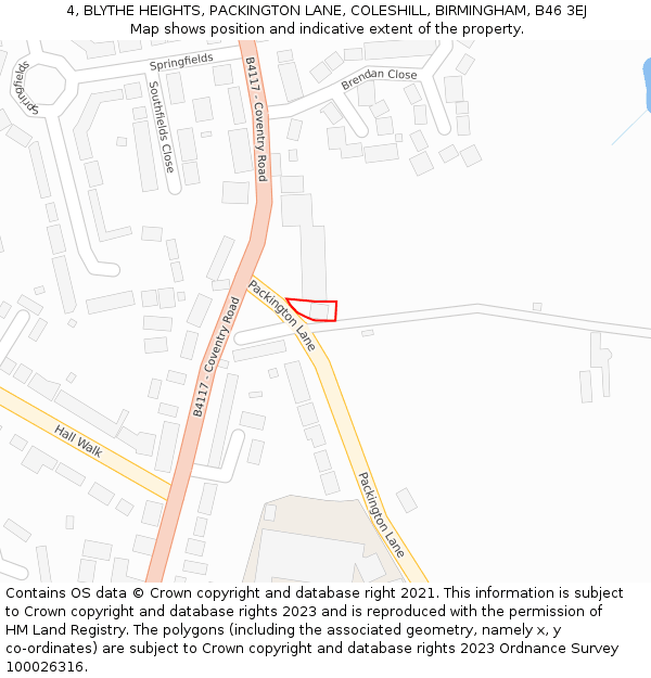 4, BLYTHE HEIGHTS, PACKINGTON LANE, COLESHILL, BIRMINGHAM, B46 3EJ: Location map and indicative extent of plot