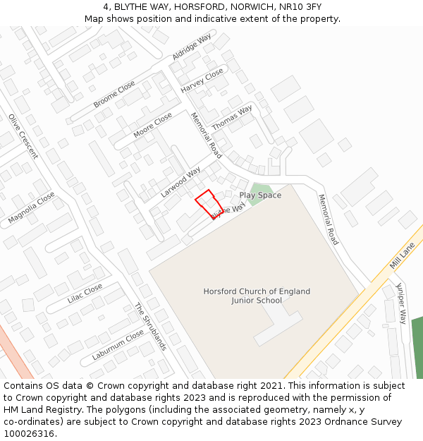 4, BLYTHE WAY, HORSFORD, NORWICH, NR10 3FY: Location map and indicative extent of plot