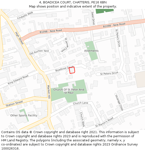 4, BOADICEA COURT, CHATTERIS, PE16 6BN: Location map and indicative extent of plot