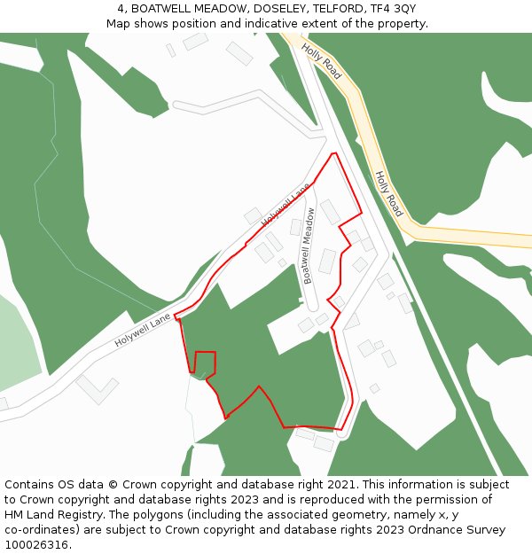 4, BOATWELL MEADOW, DOSELEY, TELFORD, TF4 3QY: Location map and indicative extent of plot