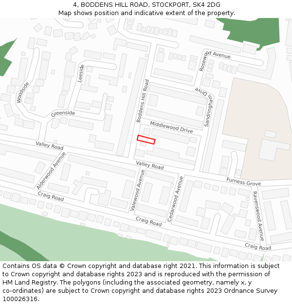 4, BODDENS HILL ROAD, STOCKPORT, SK4 2DG: Location map and indicative extent of plot