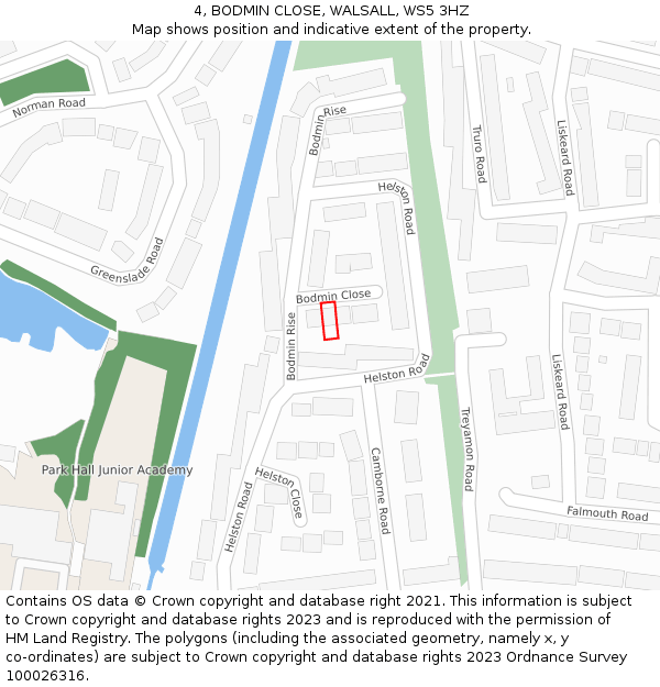 4, BODMIN CLOSE, WALSALL, WS5 3HZ: Location map and indicative extent of plot