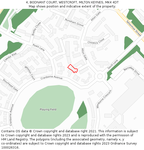 4, BODNANT COURT, WESTCROFT, MILTON KEYNES, MK4 4DT: Location map and indicative extent of plot